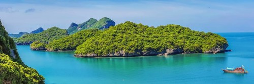Angthong national marine park, koh Samui, Suratthani, Thailand. Asia. Web banner in panoramic view