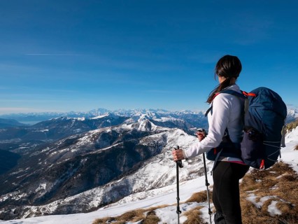 Trekking scene on lake como alps