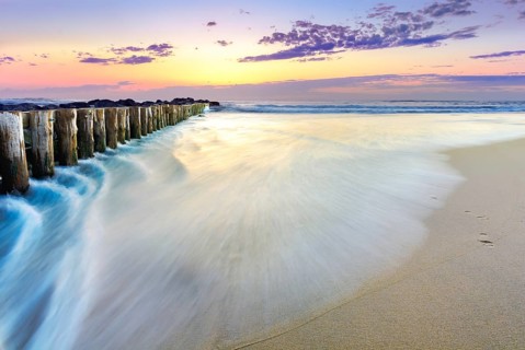 Sunset on the beach of Vieux Boucau Les Bains close to Biarritz in France