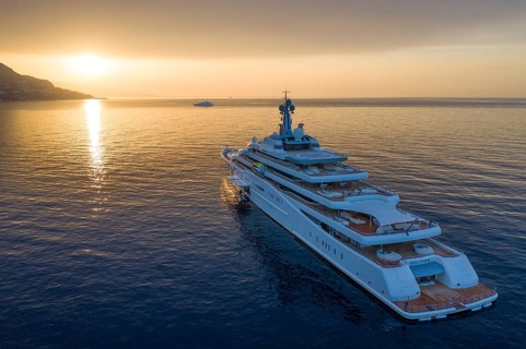 Aerial view 162, 5 metre long motor yacht ECLIPSE, delivered in 2010 by the Hamburg shipyard Blohm