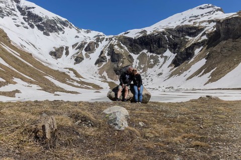 Landscape panorama, hiking, Großglockner group, hiker