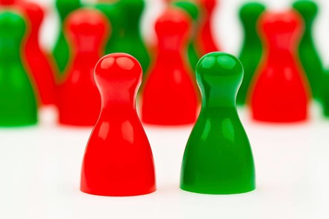 Red and green pawns. Coalition government between red and green. Austria