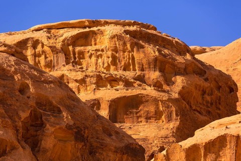 Wadi Rum, Jordan beautiful view of mountain sandstone rocks close-up