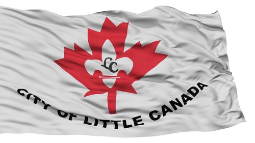 Isolated Little Canada City Flag, City of Minnesota State, Waving on White Background, High