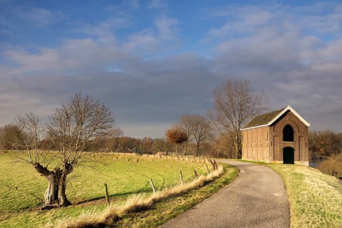Dyke warehouse along the river Maas near the Dutch village Appeltern. These warehouses were used in