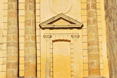 Seville, Andalusia, Spain, Europe, Close-up of columns and windows of a sandstone building, Europe