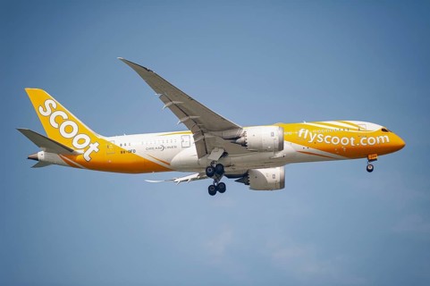 30.07.2023, Singapore, Republic of Singapore, Asia, A Scoot Airlines passenger aircraft of the type
