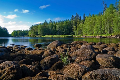 Russia, Karelia, the river Chirka-Kem. These stones are usually covered by water, but this summer