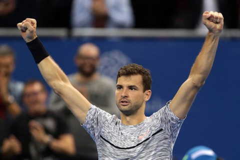 Sofia, Bulgaria - February 9, 2017: Grigor Dimitrov (pictured) from Bulgaria celebrates after