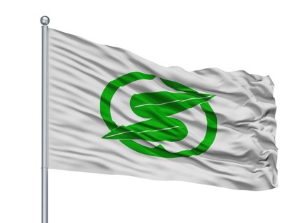 Sasayama City Flag On Flagpole, Country Japan, Hyogo Prefecture, Isolated On White Background