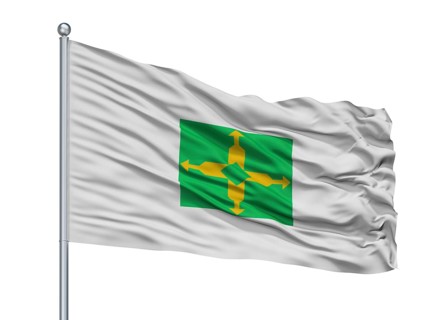 Distrito Federal City Flag On Flagpole, Country Brasil, Isolated On White Background, 3D Rendering