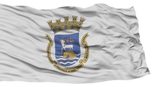 Isolated San Juan City Flag, Capital City of Puerto Rico, Waving on White Background, High