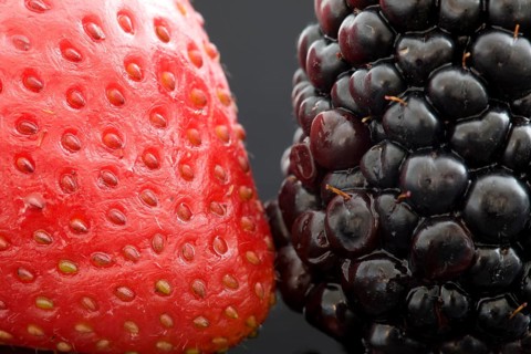 Strawberry and Blackberry Close up macro studio