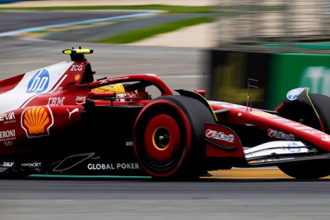 Lewis Hamilton of Great Britain drives the Scuderia Ferrari HP SF-25 during third practice in the