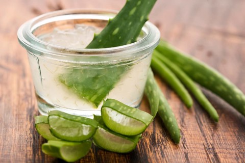 Aloe vera juice with fresh leaves