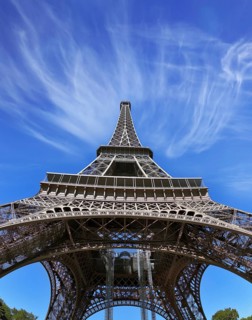 The best-known in the world - Eiffel Tower. It is picturesquely photographed from below by a lens a