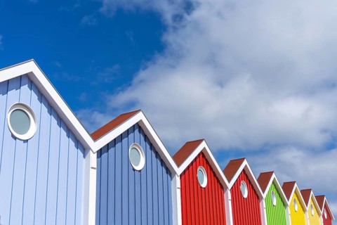 Brightly coloured house front on the North Sea island of Langeoog