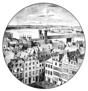 Historical architectural illustration from the 19th Century, 1881, German Renaissance style, 16th