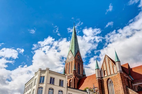 Historic Schwerin Cathedral in traditional brick stone architecture style