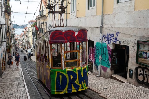 11.06.2018, Lisbon, Portugal, Europe, Tramway Ascensor da Bica also known as Bica Funicular in the