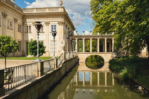 Warsaw Poland May 2022 Baths classicist Palace on the Isle in Lazienki Park touristic place in