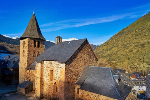 Escunhau village church in Lerida Catalonia of Aran Valley in Pyrenees Spain