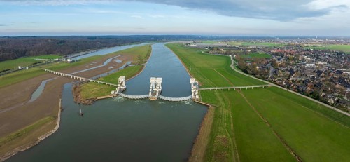 Aerial view of the Driel Weir in the Netherlands. It makes part of the weir complex Amerongen,