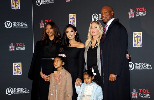Jeanie Buss, Byron Scott, Vanessa Bryant, Natalia Diamante Bryant, Capri Kobe Bryant and Bianka