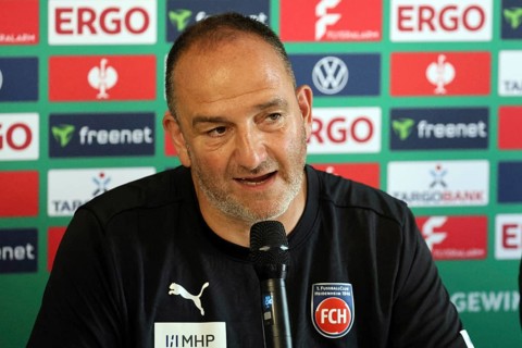 Coach Frank Schmidt (1. FC Heidenheim) at press conference, PK after the match for the DFB Cup