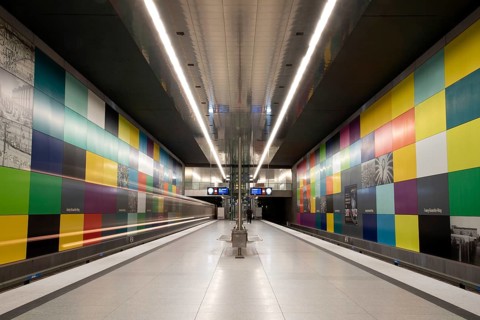 MUNICH, GERMANY, JANURAY 01, 2023, Colorful wall of the subway station Georg-Brauchle-Ring in