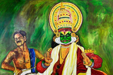Advertising sign for the Kathakali dance, Kochi, Fort Cochin, Cochin, Kerala, South India, India,