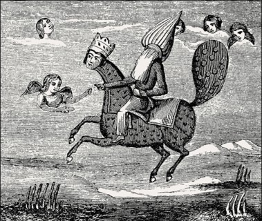 The mythical creature Buraq carried the Islamic prophet Muhammad up in the heavens, Persian