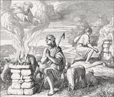 Cain and Abel offer their sacrifices, by Julius Schnorr von Carolsfeld, 1860