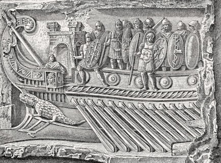 A Roman naval bireme, relief from the Temple of Fortuna Primigenia in Praeneste, ancient Roman