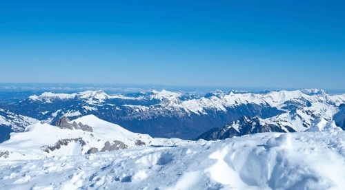 Amazing view from Schilthorn peak in the Jungfrau ski arena, Switzerland, Europe