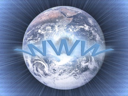 Wide world web concept: planet earth with integrated bits and bytes
