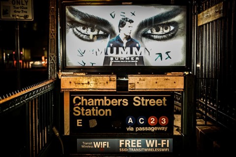 The entrance of the subway in New York. Shooting Location: New York, Manhattan