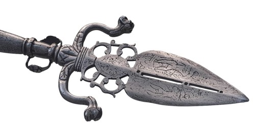 Detail Of A Medieval Ornate Spear Head, Isolated On A White Background