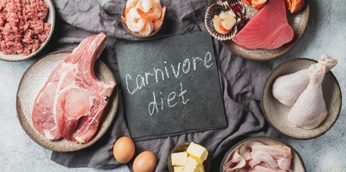 Food, Selection food for CARNIVORE DIET. Seafood, Meat, megs and fat. Zero carbs diet concept