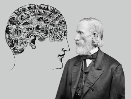 Orson Squire Fowler, 1809 – 1887, American phrenologist with a Phrenological Chart, head with
