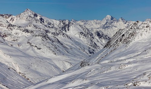 Ötztal Alps with Vernagt and Wildspitze, view from Grawandjoch, Schnalstal Valley, South Tyrol,