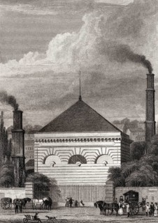 La pompe à feu, Passy, Paris, antique steel engraved print, 1831