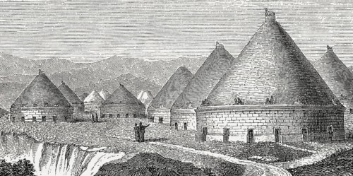 Reconstruction of an Etruscan necropolis, ancient Italy