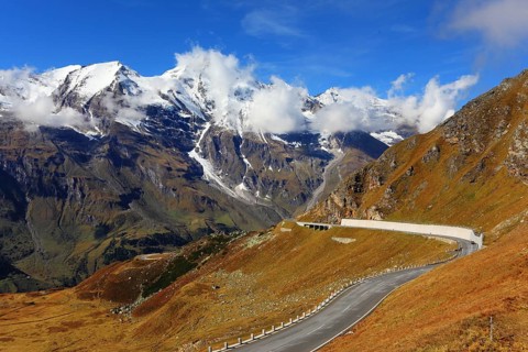 Famous picturesque views of the road in Austrian Alps - Grossglocknershtrasse. Ideal highway winds