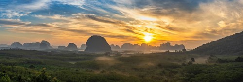 Mountain sunrise view at Din Deang Doi viewpoint with tropical forest, Krabi Thailand nature