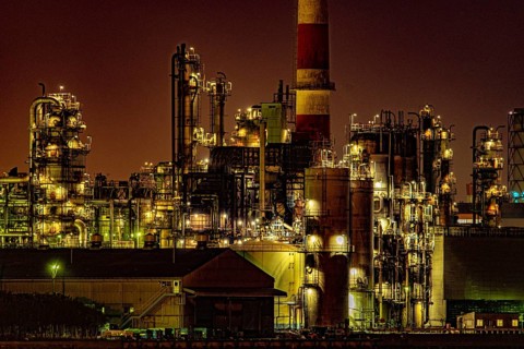 Factory night view of Kawasaki Keihin industrial zone. Shooting Location: Kawasaki City, Kanagawa