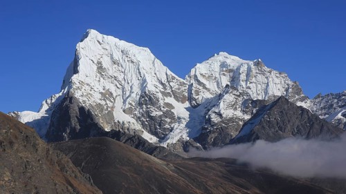 Snow covered mountains Cholatse and Tobuche, Nepal, Asia