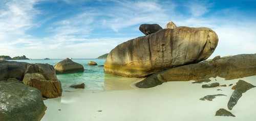 Panorama landscape with beach and rocks on Similan islands at sunset, Thailand, Asia