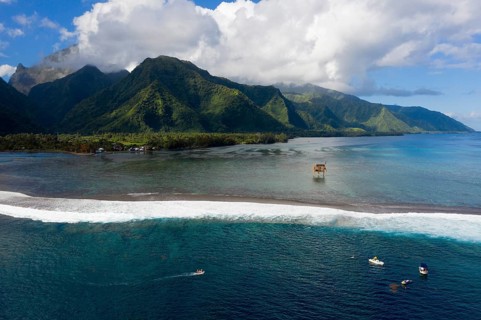Aerial View of Teahupoo, Tahiti, French Polynesia, Oceania