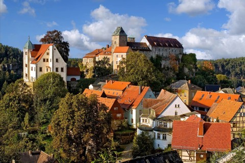 Hohnstein Castle in autumn, Dresden, Saxony, Germany, Saxon Switzerland Dresden, Saxony, Federal